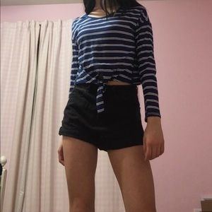 Pacsun Blue Striped Cropped Tie Shirt